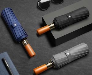 Parapluies pliants haut de gamme à manche en bois, personnalisables avec logo, pour deux personnes, avec protection solaire automatique, vente en gros - Product Image 2