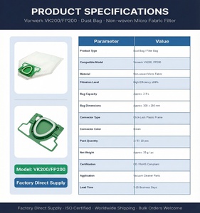 Pièces détachées pour aspirateur OEM/ODM Suzhou, écologiques, haute efficacité, sac à poussière, Vorwerk <span class=keywords><strong>Kobold</strong></span> <span class=keywords><strong>VK200</strong></span> FP200, non tissé - Product Image 3