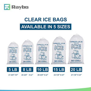 שקיות קרח מפלסטיק LDPE של RAYBO במשקל 8 ו-10 ליברות, בגודל 11X19 אינץ', עם סגירת שרוך וסגירת טוויסט, שקית קרח עמידה למקפיאים - Product Image 2