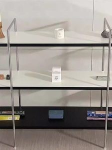 Modern Multi-Layered Stainless Steel Floor Standing Storage <b>Unit</b> Open Back Design Adjustable Height Bookshelf Style Bedroom - Product Image 2