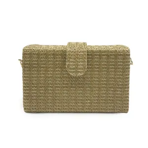 summer style fashion natural straw clutch bag ladies box frame party purses