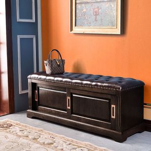 American-style <b>shoe</b> <b>bench</b> for home use, with sliding doors, made of solid wood, suitable for sitting in the entryway. - Product Image 4