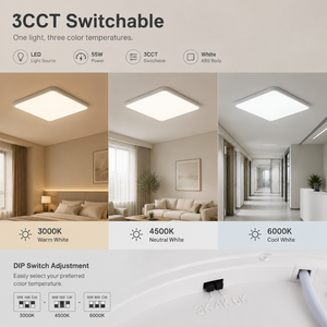 Lámpara de techo LED cuadrada moderna de 55W, montaje en superficie de acrílico, tricolor, para dormitorio, sala de estar, pasillo, decoración del hogar - Product Image 3