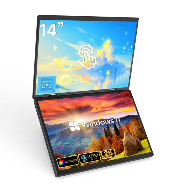 Factory Wholesale Brand New 14-Inch IPS Dual-Screen Touch Intel Business Laptop Metal Windows 11 English SSD Camera