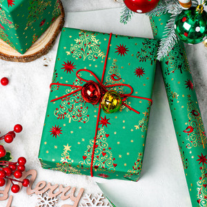 Green Christmas Tree and Red Berries <b>Pattern</b> Gift Wrapping <b>Paper</b> Double-Sided Coated Art <b>Paper</b> for Holiday Packaging - Product Image 2