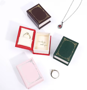 Custom Logo Recyclable Square Pattern Rectangle Handmade Paper Jewelry Box Book Shape Packaging for Rings Earrings Necklaces - Product Image 2