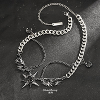 Pendentif étoile à six branches double couche en cristal, chaîne en acier inoxydable, ailes pour hommes, style punk hip hop, accessoires inaltérables pour femmes