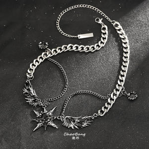 Colgante de cristal de doble capa con estrella de seis puntas, <span class=keywords><strong>cadena</strong></span> de acero inoxidable, alas para hombre, estilo punk hip hop, accesorios que no pierden el color, para mujer - Product Image 1