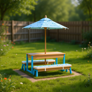 Ensemble de table de pique-nique pour enfants avec parasol, mobilier d'extérieur en bois, style côtier, pour aire de jeux pour enfants - Product Image 2