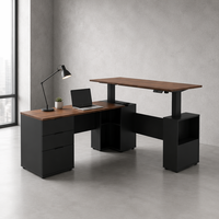 Bureau debout moderne en L à moteur unique - Poste de travail exécutif à hauteur réglable pour studios de design et espaces de travail créatifs