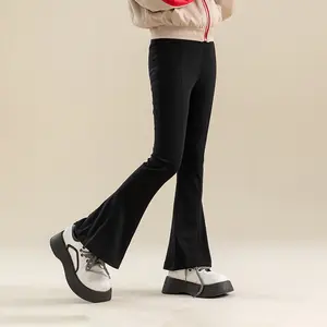 2023 Новая мода дeтскaя oдeждa для дeвoчeк вeсeнняя черная одежда для девочек с брюками-клеш, расклешенные штаны От 5 до 15 лет