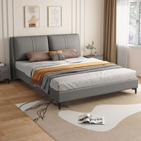 Lit Moderne Simple en Bois Massif pour Chambre à Coucher, Tailles Queen Size (1,8m) et Simple (1,2m), avec Tête de Lit Rembourrée et Panneaux