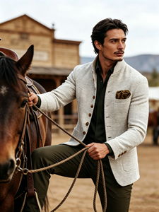 Nuova Collezione Primavera Autunno: Blazer Casual da <span class=keywords><strong>Uomo</strong></span> <span class=keywords><strong>in</strong></span> Stile Vintage Europeo e Britannico, Vestibilità Slim, Monopetto <span class=keywords><strong>in</strong></span> <span class=keywords><strong>Tweed</strong></span> - Product Image 4