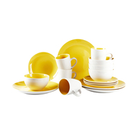 Vaisselle jaune émaillée de couleur vintage Ensembles d'assiettes en gros Comprend une assiette, un bol et des plats
