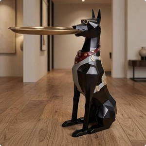 Creativa Bandeja Grande de Resina con Figura de Perro Doberman Pintada, Estatua Decorativa para Sala de Estar, Decoración del Hogar, Globo de Nieve Musical de Anime - Product Image 4