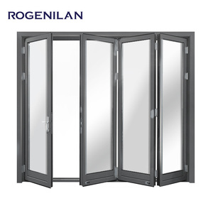 <span class=keywords><strong>Porte</strong></span>-fenêtre coulissante en accordéon à double vitrage personnalisée, pliable, en aluminium imperméable, portes pliantes en verre pour l'extérieur - Product Image 3