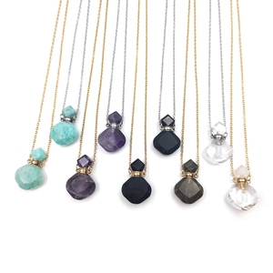 Wholesale Bulk Natural Stone Amethyst Amazonite Rhombus Shaped <strong>Mini</strong> Oil <strong>Diffuser</strong> <strong>Necklace</strong> Crystal Quartz Perfume Bottle for Gift - Product Image 1