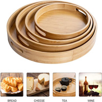 Plateau de service rond en bois de bambou avec poignée Plateau décoratif pour thé et table basse Plateaux de stockage des aliments