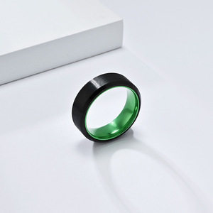 Matte Titanium Steel Two Tone <b>Ring</b> Blue Red Green Anodized Aluminum Unisex Fashion Jewelry Engagement Band Geometric Design - Product Image 3