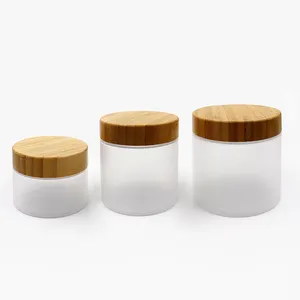 Eco-friendly 150g 250g 500g Plastic Jars With Bamboo Lid 8oz Amber Frosted Transparent Cosmetic Body Butter Container
