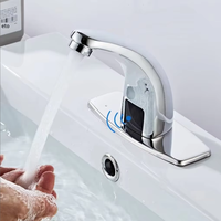 Robinet de lavabo automatique à capteur infrarouge en laiton massif, sans contact, chromé, à poser sur comptoir avec plaque de montage, usage commercial