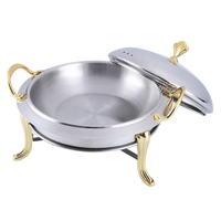 Plat à réchaud brossé avec couvercle bombé et fenêtre de visualisation en verre, trépied doré/argenté en option, lampe à alcool, chauffe-plats 85-100°C pour buffet