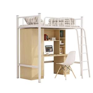 Lit superposé en bois avec bureau intégré, échelle et armoire de rangement, pour adulte - Product Image 2