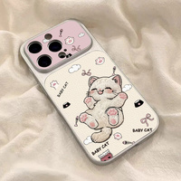 Coque de téléphone portable motif chat blanc mignon pour iPhone 18 Pro Max 17 Pro 16 11, coque arrière en cuir de mouton Corning