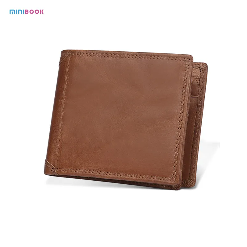 Minibook Wholesale genuine Cow leather Wallet business wallet short clutch head layer cowhide casual men's bag wallet