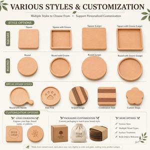 Posavasos de Madera Natural al por Mayor con Logotipo Grabado con Láser, Posavasos de Madera de Nogal y Bambú, Posavasos Personalizados con Logotipo para Regalo - Product Image 4
