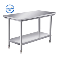 Table de préparation de cuisine en acier inoxydable commercial avec étagère inférieure, pieds réglables, finition mate brossée, robuste, pour restaurant et hôtel