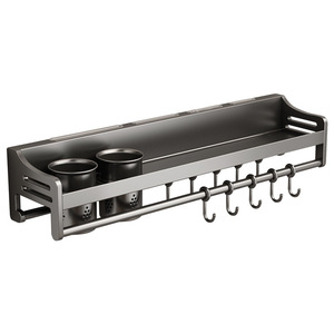Stainless Steel Wall Mounted <b>Kitchen</b> Storage Rack With <b>Hooks</b> For Seasoning Chopsticks Knife Holder Punch Free Installation - Product Image 5