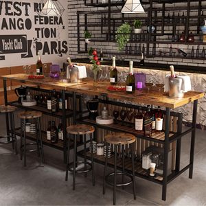 Mesa de Desayuno Industrial de Madera SENYU con 2 Taburetes, Isla de Cocina con Estante de Almacenamiento, Acabado Antiguo, Diseño Multifuncional - Product Image 6