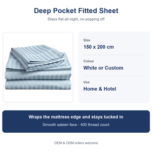 Vente flash <span class=keywords><strong>Drap</strong></span> <span class=keywords><strong>housse</strong></span> en coton égyptien de qualité supérieure 400 fils, blanc pur, poche profonde - Product Image 3