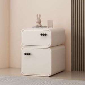 Mesita <span class=keywords><strong>de</strong></span> <span class=keywords><strong>Noche</strong></span> <span class=keywords><strong>de</strong></span> Madera Maciza <span class=keywords><strong>de</strong></span> Alta Gama, Estilo Cremoso, Súper Estrecha, con Almacenamiento, Diseño Moderno <span class=keywords><strong>y</strong></span> Lujoso para el Hogar - Product Image 2