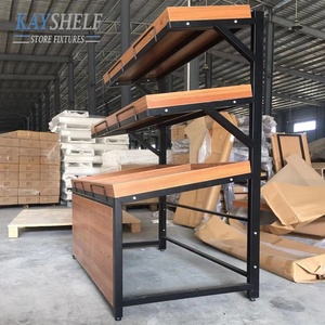 Góndola modular de madera y metal, estructura de acero, Isla de una cara, estante de exhibición para verduras y frutas de supermercado - Product Image 6