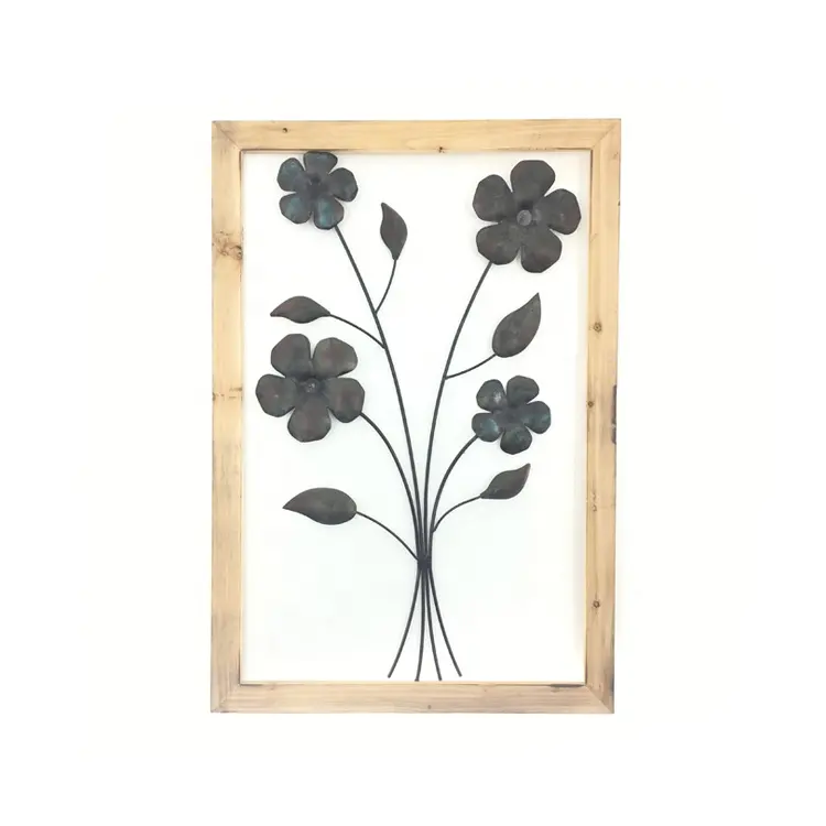 Custom madeira quadro flores madeira e metal parede arte