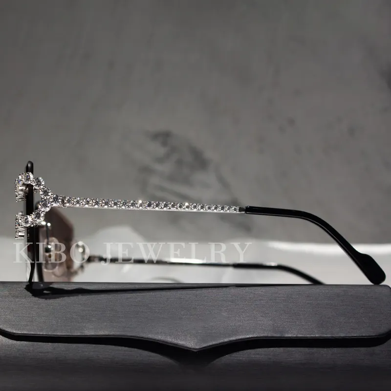 हिप हॉप चश्मा धातु फ्रेम आइस्ड बाहर लक्जरी 4mm हीरा Moissanite चश्मा