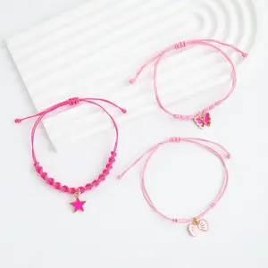 Cute Girl Pink Woven Bracelet Cartoon Love Butterfly Lips Zinc Alloy Charms Girl Bracelet Girl Jewelry Gift