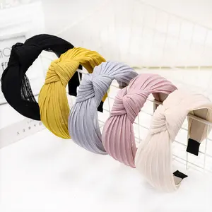 CLARMER Fashion Trendy Women Simple Hair Band Hair Accessories Solid Plain Color Yarn Wrinkle Knot Headband