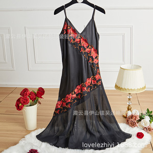 European and American foreign trade, cross-border sales, <b>patchwork</b> embroidered mesh sexy deep V flowing full <b>skirt</b> slip dress - Product Image 3
