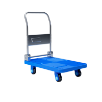 Carro de Plataforma Plegable de Cuatro Ruedas para Almacén con Construcción de Plástico y Metal, OEM Disponible