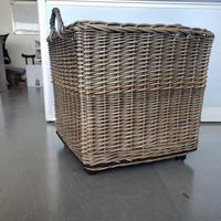 Panier carré doublé de très bonne qualité, en osier, pour le bois de chauffage, panier de rangement pour bûches en osier avec roulettes