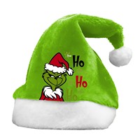 Decoraciones Navideñas, Gorro de Santa Claus Grueso con Patrón de Monstruo Verde, Forro de Felpa Extra, Gorro de Doble Cara
