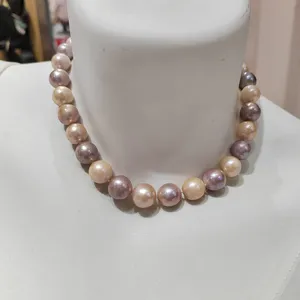 11-14mm Natural Freshwater edison white purple pink gold color pearl necklace cheap price 925 18k gold pearl necklace men women