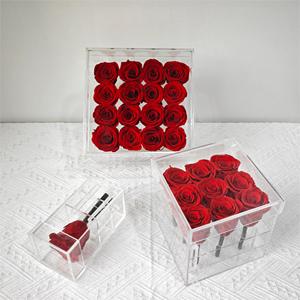 Lovebay, venta al por mayor, flores preservadas, acrílico, larga duración, eterno para siempre, <span class=keywords><strong>rosa</strong></span> <span class=keywords><strong>roja</strong></span> <span class=keywords><strong>natural</strong></span> preservada en caja transparente acrílica - Product Image 1