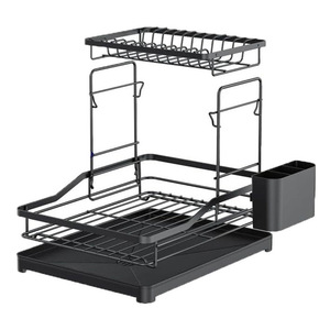 Égouttoir à vaisselle amovible pour comptoir de cuisine, double couche, avec plateau, séchage rapide, taille L - Product Image 2