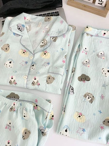 Conjunto de Pijama de Verano de Tres Piezas en Algodón con Diseño de Nubes para Mujer, Top de Manga Corta con Estampado de Nubes, Pantalones Largos, Estilo Japonés, Inspirado en <span class=keywords><strong>Instagram</strong></span> - Product Image 1