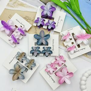 Qianjin toptan renkli plastik çiçek saç pençe klip seti kızlar kadınlar için degrade tasarım saç aksesuarları toplu kaynağı - Product Image 1