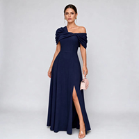 Robe de soirée élégante pour femme, sans bretelles, col asymétrique, taille ajustée, fente haute, coupe trapèze, écologique, idéale pour les événements professionnels